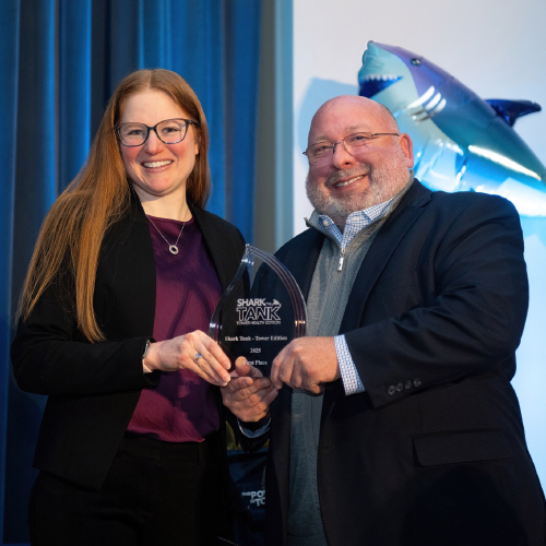 First place winner Rebecca Cofsky and Michael Stern, Tower Health president and COO at Shark Tank: Tower Health Edition 2025