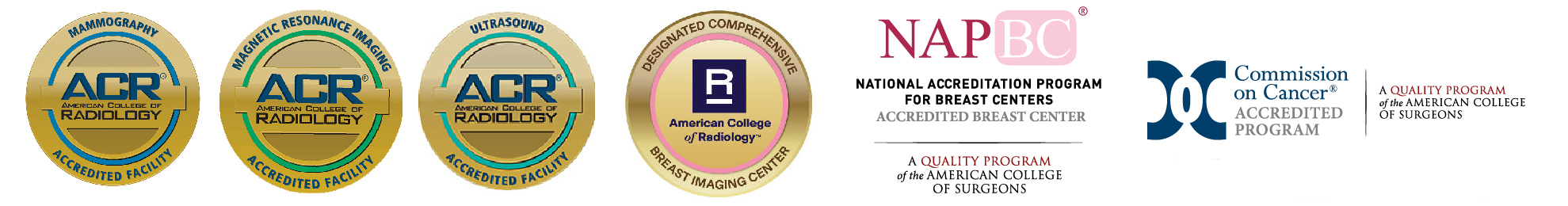 American College of Radiology, National Accreditation Program for Breast Cancer, and Commission on Cancer accreditation logos
