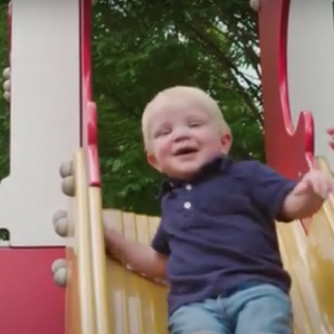 Liam heart patient going down slide