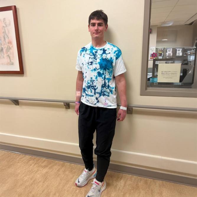 Kyle Schies in rehab hallway