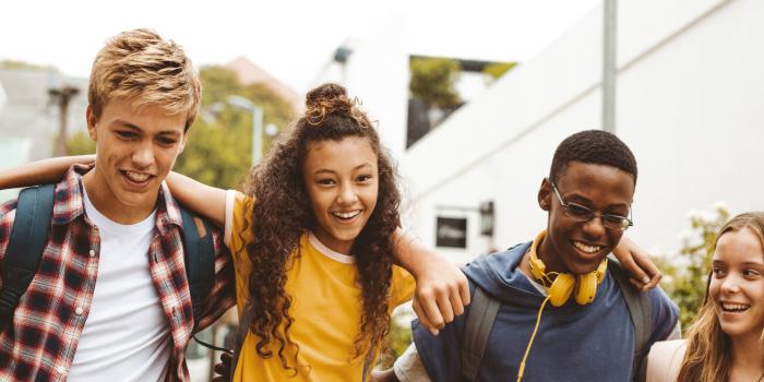 group of friends, teenagers with arms around each other