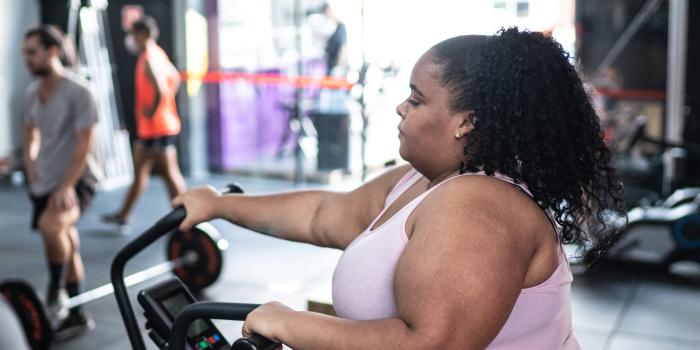 Heavy female working out