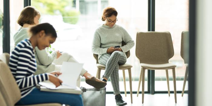 hospital visitors in waiting room