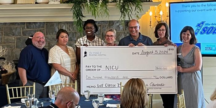 The Friends of Reading Hospital present $100,000 check to Reading Hospital's Level III Neonatal Intensive Care Unit (NICU)