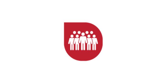 Blood Donation graphic in red and white with figures standing in a circle, illustrating connection and collective effort.